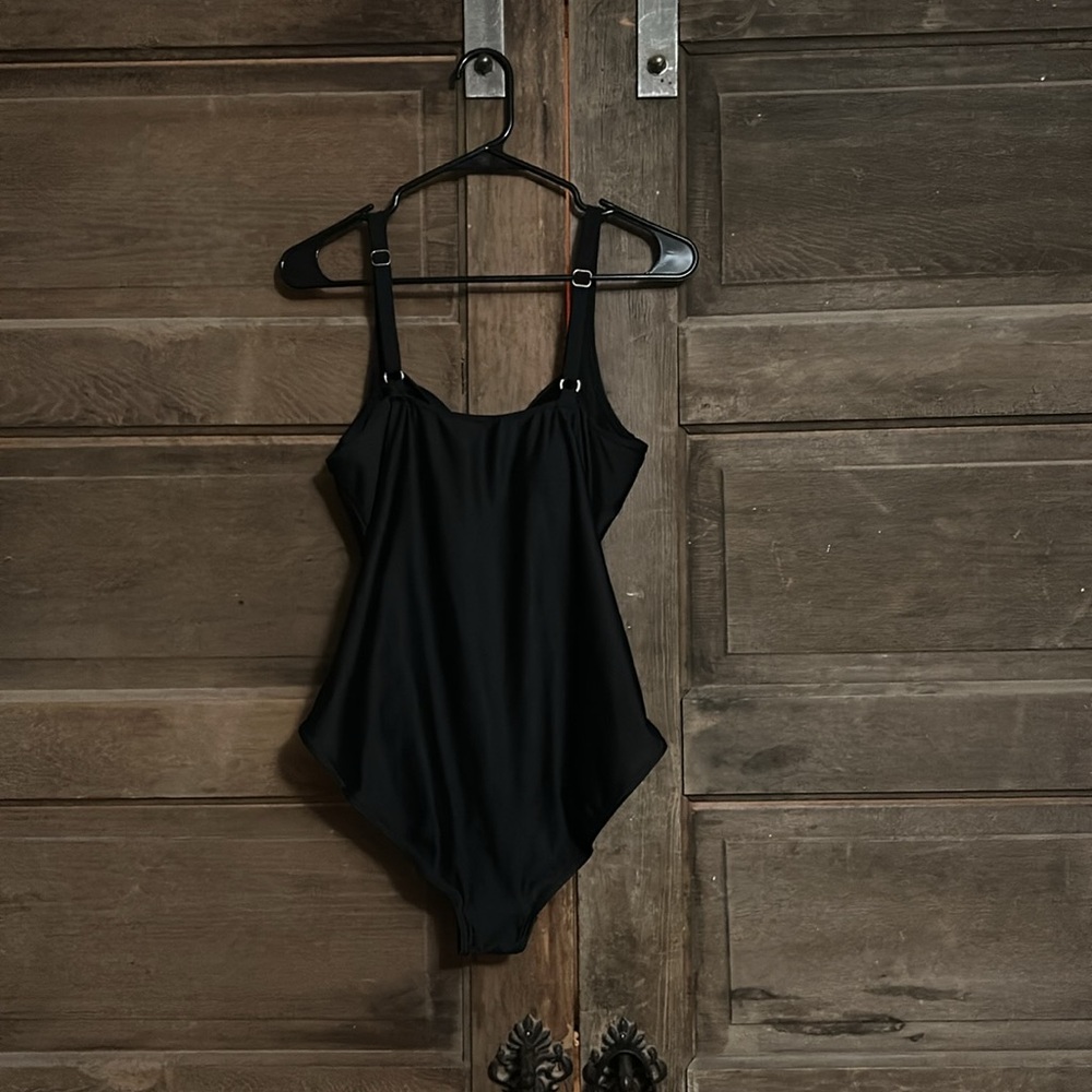 ADFOLF One Piece Black Ruched swimsuit. Sz medium. - Picture 2 of 7